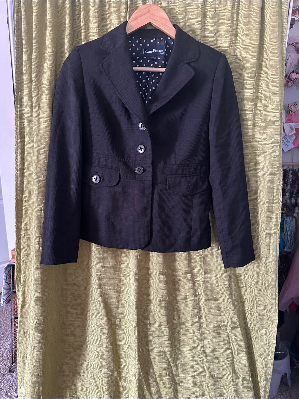 Evan Picone Black Notched-Collar Women's Blazer with Polka Dot Lining